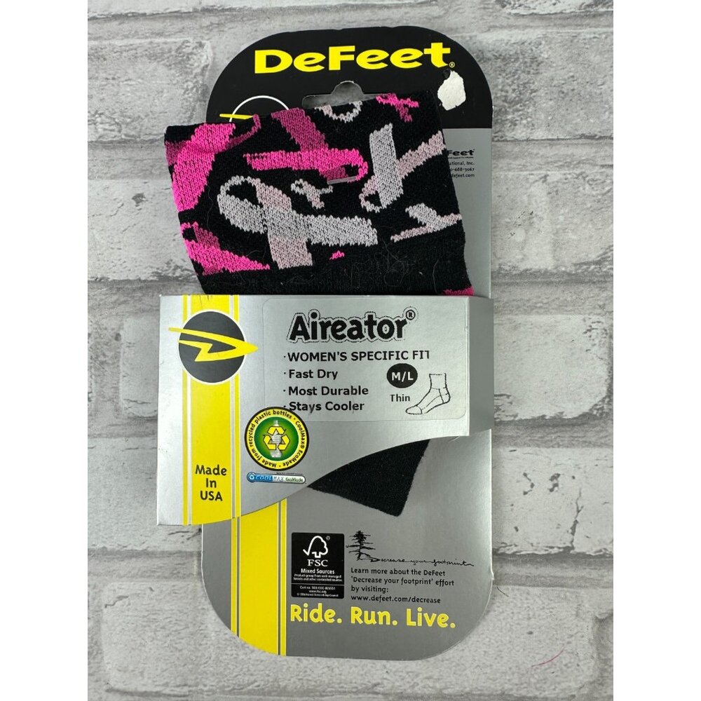 DeFeet Aireator Cycling Running Performance Socks Breast Cancer Black Pink New